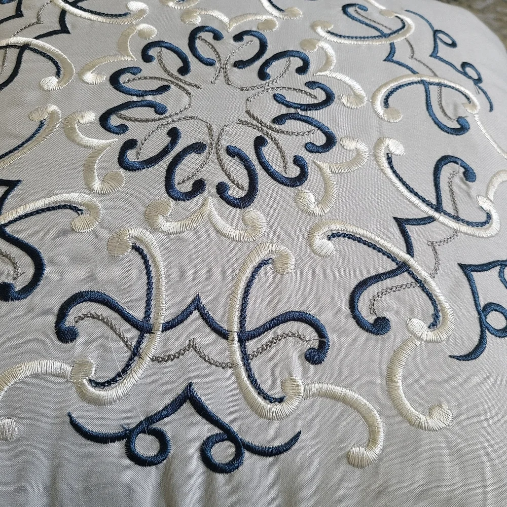 Embroidered throw pillow Madison Park blue white‎ gray embroidery